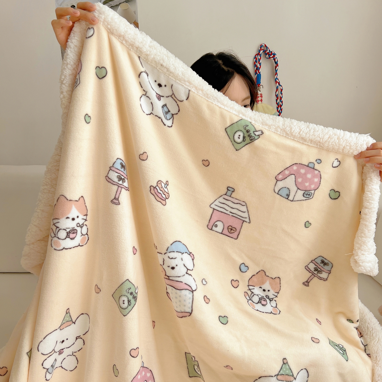 91家纺网 家纺一手货源 找家纺 桃子家居 2025新款A类ins小清新少女可爱奶油猫咪卡通加厚牛奶绒羊羔绒毛毯多功能毛毯 绒毛毯-MT童梦园