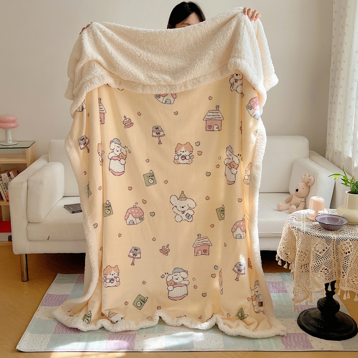 91家纺网 家纺一手货源 找家纺 桃子家居 2025新款A类ins小清新少女可爱奶油猫咪卡通加厚牛奶绒羊羔绒毛毯多功能毛毯 绒毛毯-MT童梦园