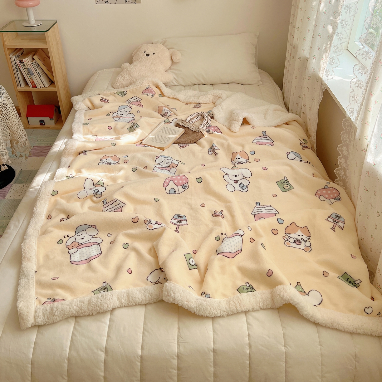 91家纺网 家纺一手货源 找家纺 桃子家居 2025新款A类ins小清新少女可爱奶油猫咪卡通加厚牛奶绒羊羔绒毛毯多功能毛毯 绒毛毯-MT童梦园