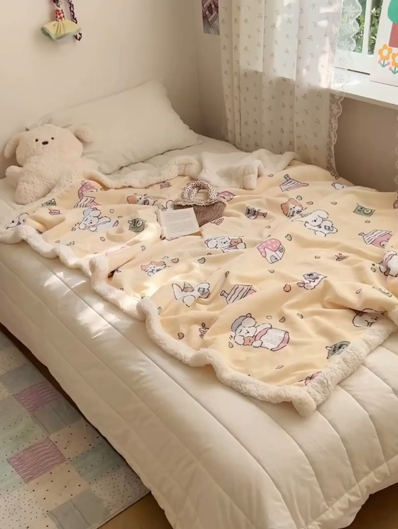 91家纺网 家纺一手货源 找家纺 桃子家居 2025新款A类ins小清新少女可爱奶油猫咪卡通加厚牛奶绒羊羔绒毛毯多功能毛毯 绒毛毯-MT童梦园