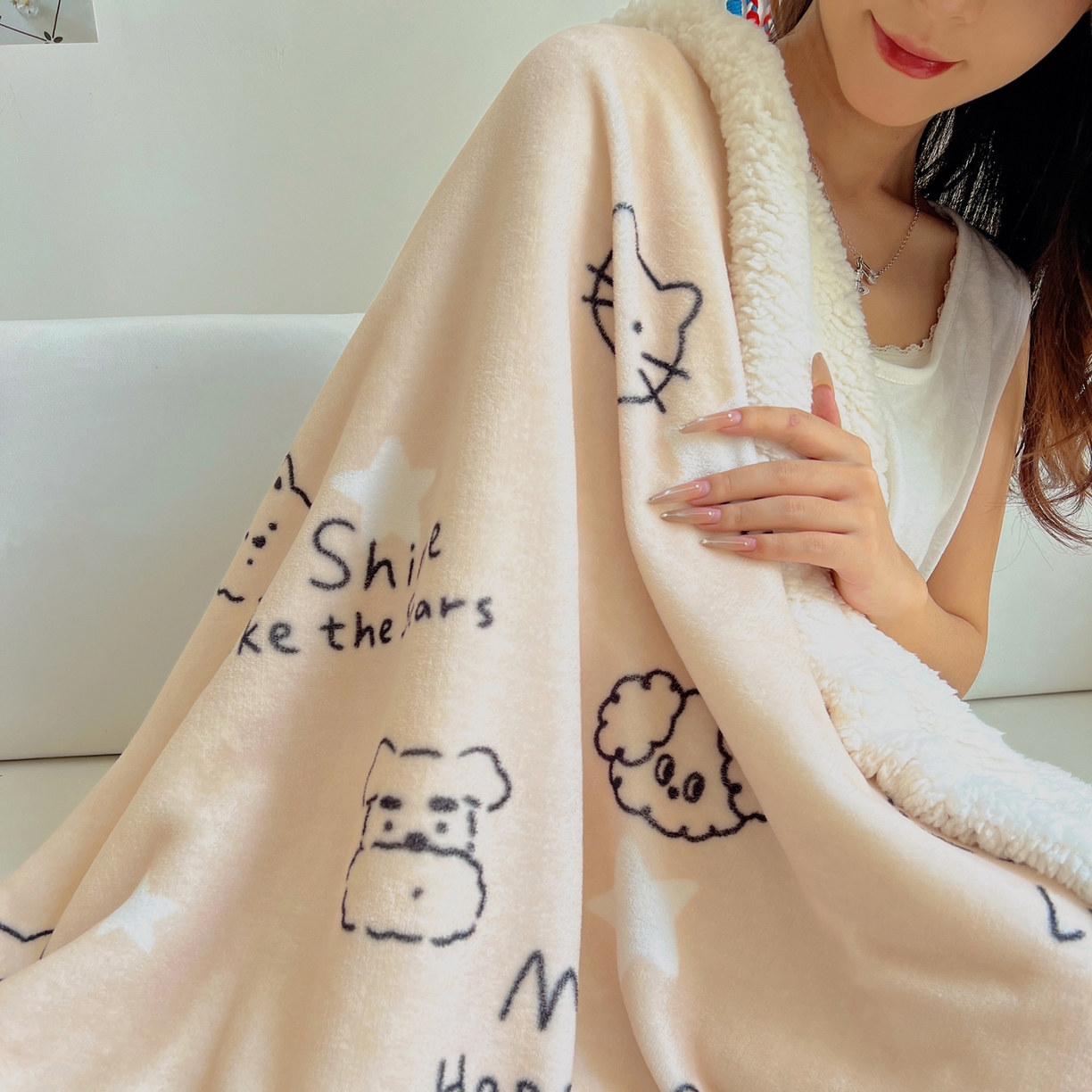 桃子家居 2025新款A类ins小清新少女可爱奶油猫咪卡通加厚牛奶绒羊羔绒毛毯多功能毛毯 绒毛毯-MT星光萌宠