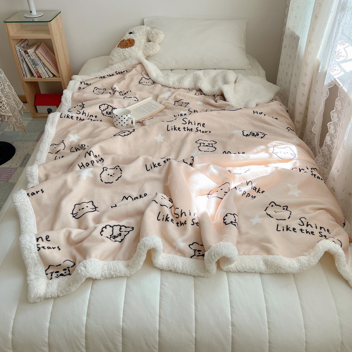 91家纺网 家纺一手货源 找家纺 桃子家居 2025新款A类ins小清新少女可爱奶油猫咪卡通加厚牛奶绒羊羔绒毛毯多功能毛毯 绒毛毯-MT星光萌宠