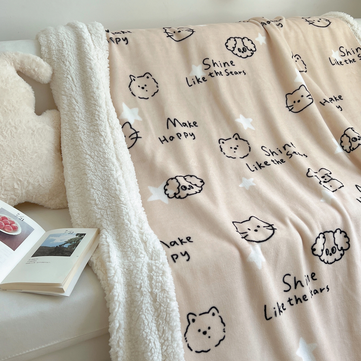 91家纺网 家纺一手货源 找家纺 桃子家居 2025新款A类ins小清新少女可爱奶油猫咪卡通加厚牛奶绒羊羔绒毛毯多功能毛毯 绒毛毯-MT星光萌宠