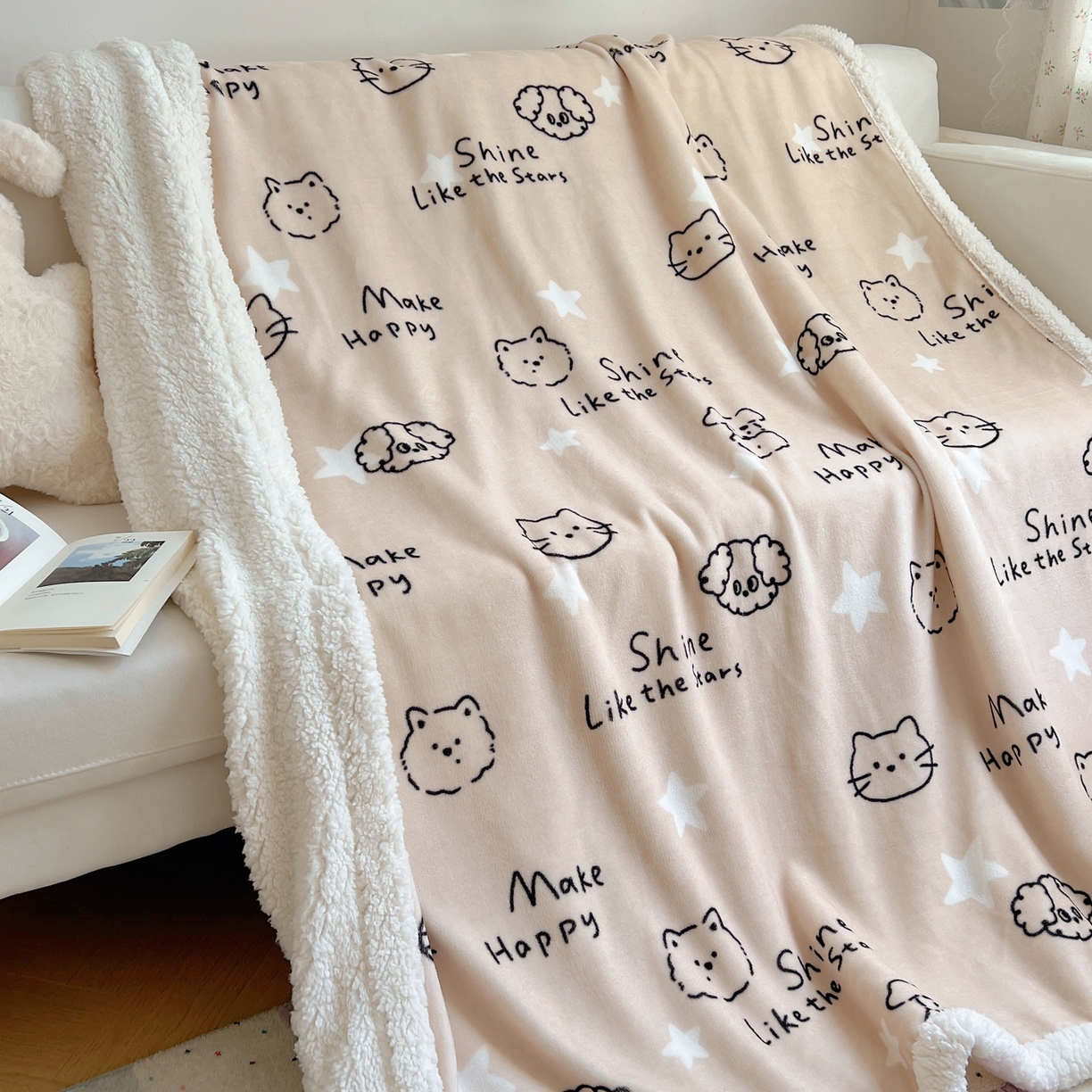 91家纺网 家纺一手货源 找家纺 桃子家居 2025新款A类ins小清新少女可爱奶油猫咪卡通加厚牛奶绒羊羔绒毛毯多功能毛毯 绒毛毯-MT星光萌宠