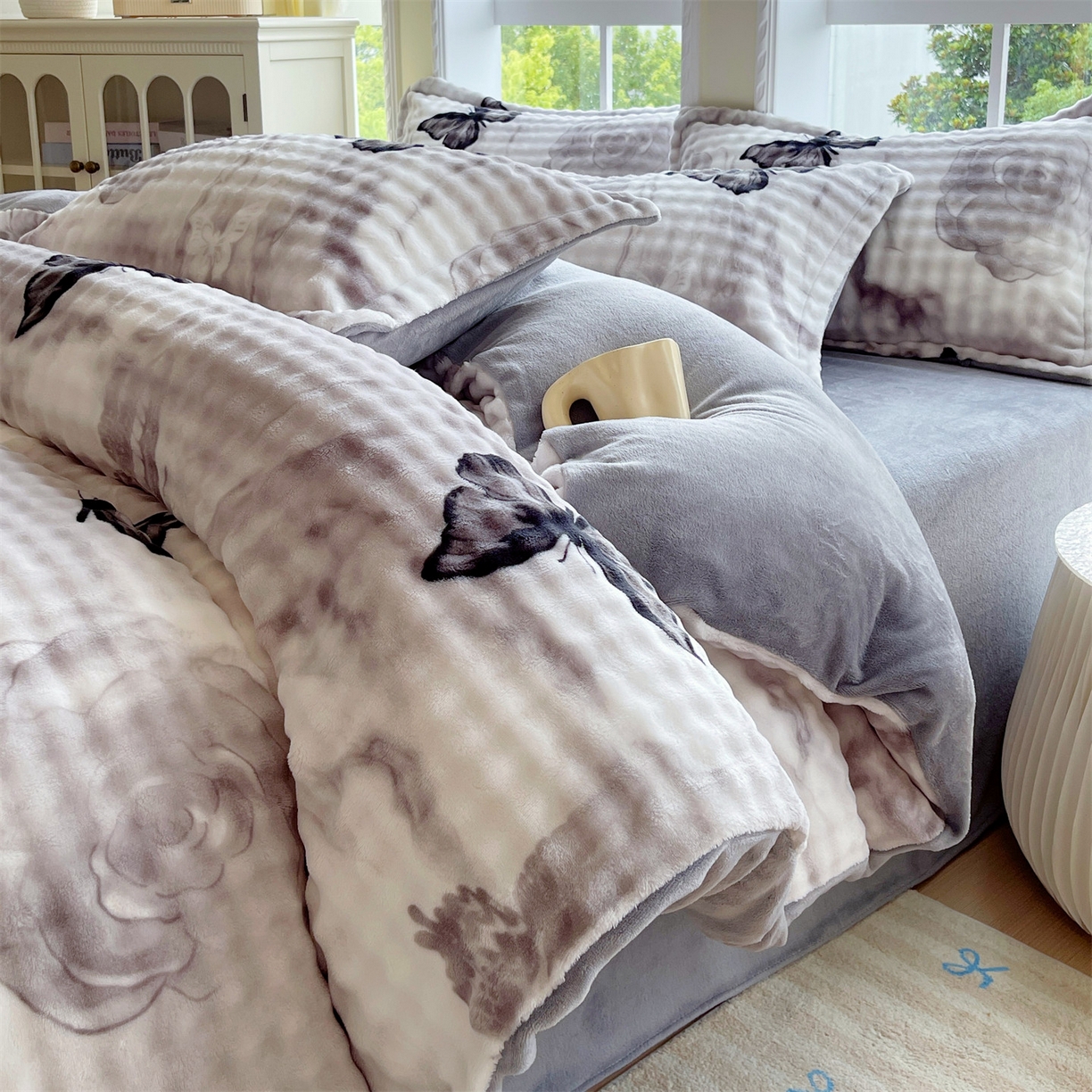 凯儿家纺 2025新款兔毛牛奶泡泡绒单被套单品被套被套单件 蝶儿飞飞