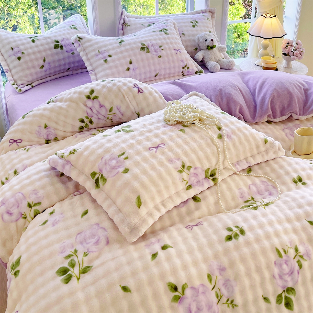 91家纺网 家纺一手货源 找家纺 凯儿家纺 2025新款兔毛牛奶泡泡绒单被套单品被套被套单件 花语柔情