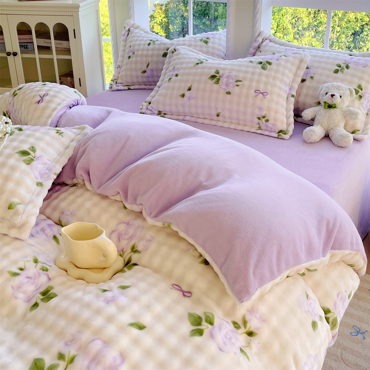 91家纺网 家纺一手货源 找家纺 凯儿家纺 2025新款兔毛牛奶泡泡绒单被套单品被套被套单件 花语柔情