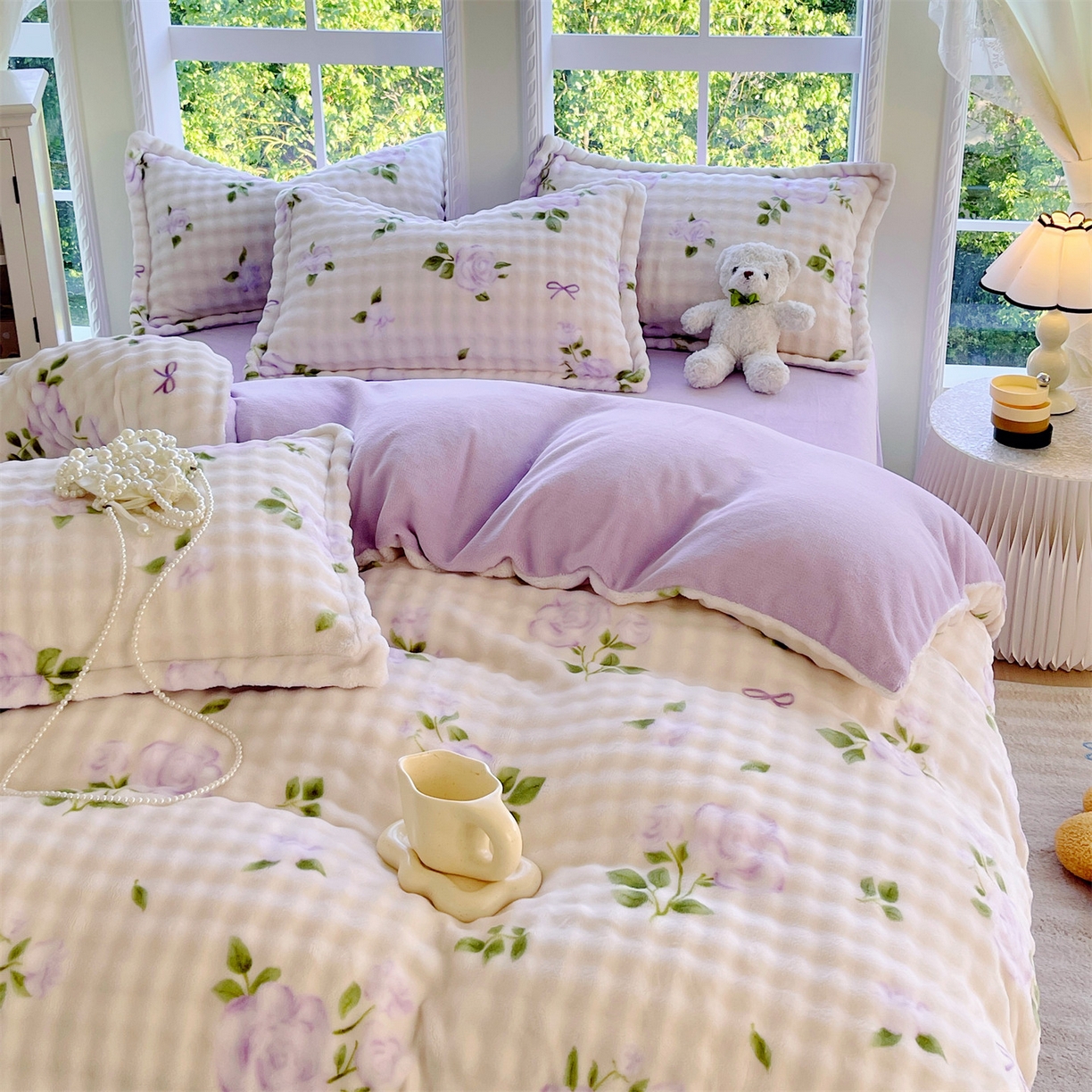 91家纺网 家纺一手货源 找家纺 凯儿家纺 2025新款兔毛牛奶泡泡绒单被套单品被套被套单件 花语柔情