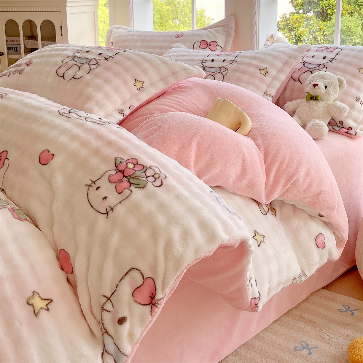 凯儿家纺 2025新款兔毛牛奶泡泡绒单被套单品被套被套单件 可爱猫咪