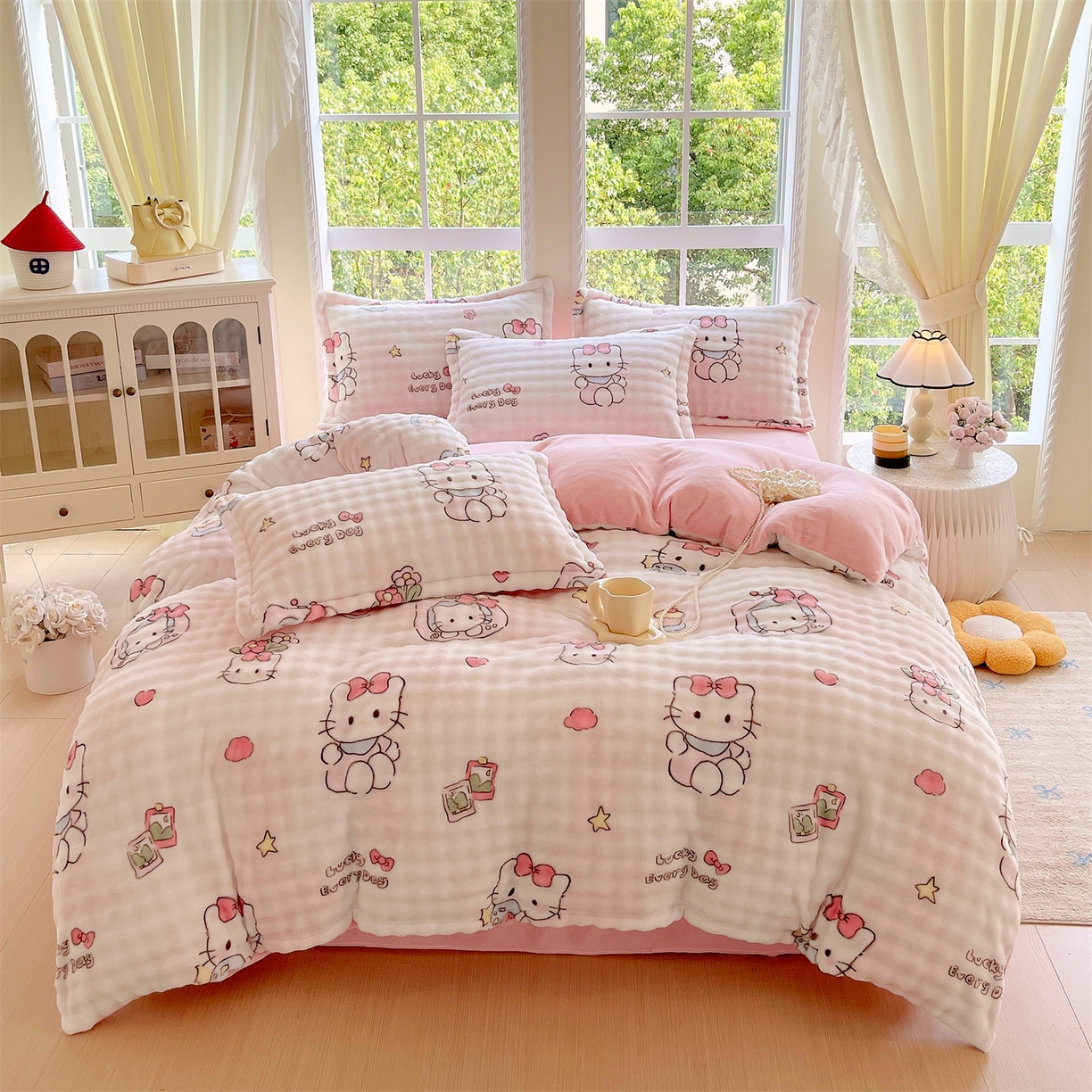 91家纺网 家纺一手货源 找家纺 凯儿家纺 2025新款兔毛牛奶泡泡绒单被套单品被套被套单件 可爱猫咪