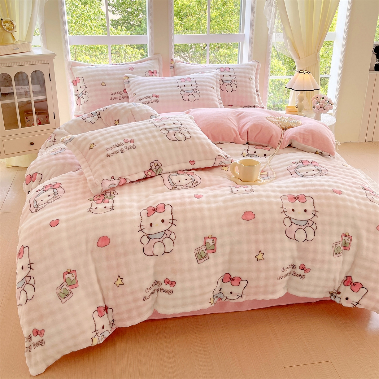 91家纺网 家纺一手货源 找家纺 凯儿家纺 2025新款兔毛牛奶泡泡绒单被套单品被套被套单件 可爱猫咪