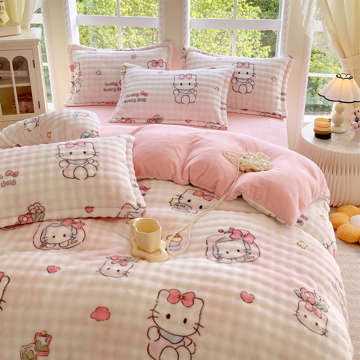 91家纺网 家纺一手货源 找家纺 凯儿家纺 2025新款兔毛牛奶泡泡绒单被套单品被套被套单件 可爱猫咪