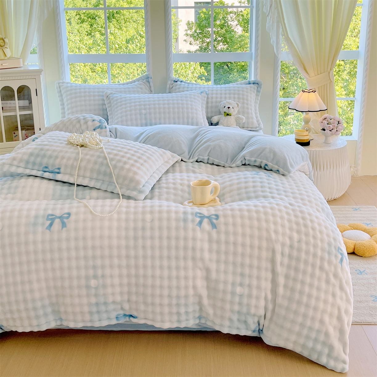 91家纺网 家纺一手货源 找家纺 凯儿家纺 2025新款兔毛牛奶泡泡绒单被套单品被套被套单件 蓝色旋律