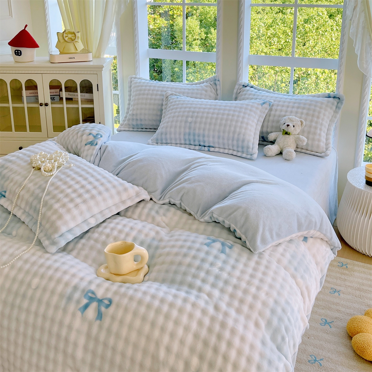 91家纺网 家纺一手货源 找家纺 凯儿家纺 2025新款兔毛牛奶泡泡绒单被套单品被套被套单件 蓝色旋律