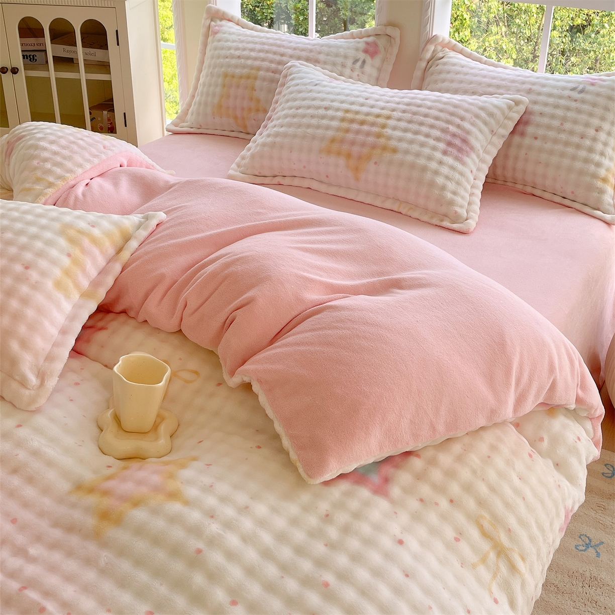 91家纺网 家纺一手货源 找家纺 凯儿家纺 2025新款兔毛牛奶泡泡绒单被套单品被套被套单件 星光闪闪