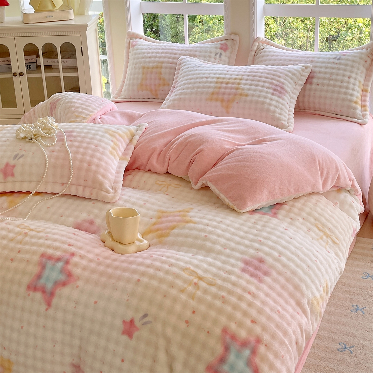 91家纺网 家纺一手货源 找家纺 凯儿家纺 2025新款兔毛牛奶泡泡绒单被套单品被套被套单件 星光闪闪