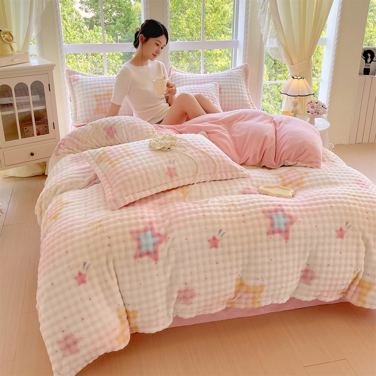 91家纺网 家纺一手货源 找家纺 凯儿家纺 2025新款兔毛牛奶泡泡绒单被套单品被套被套单件 星光闪闪