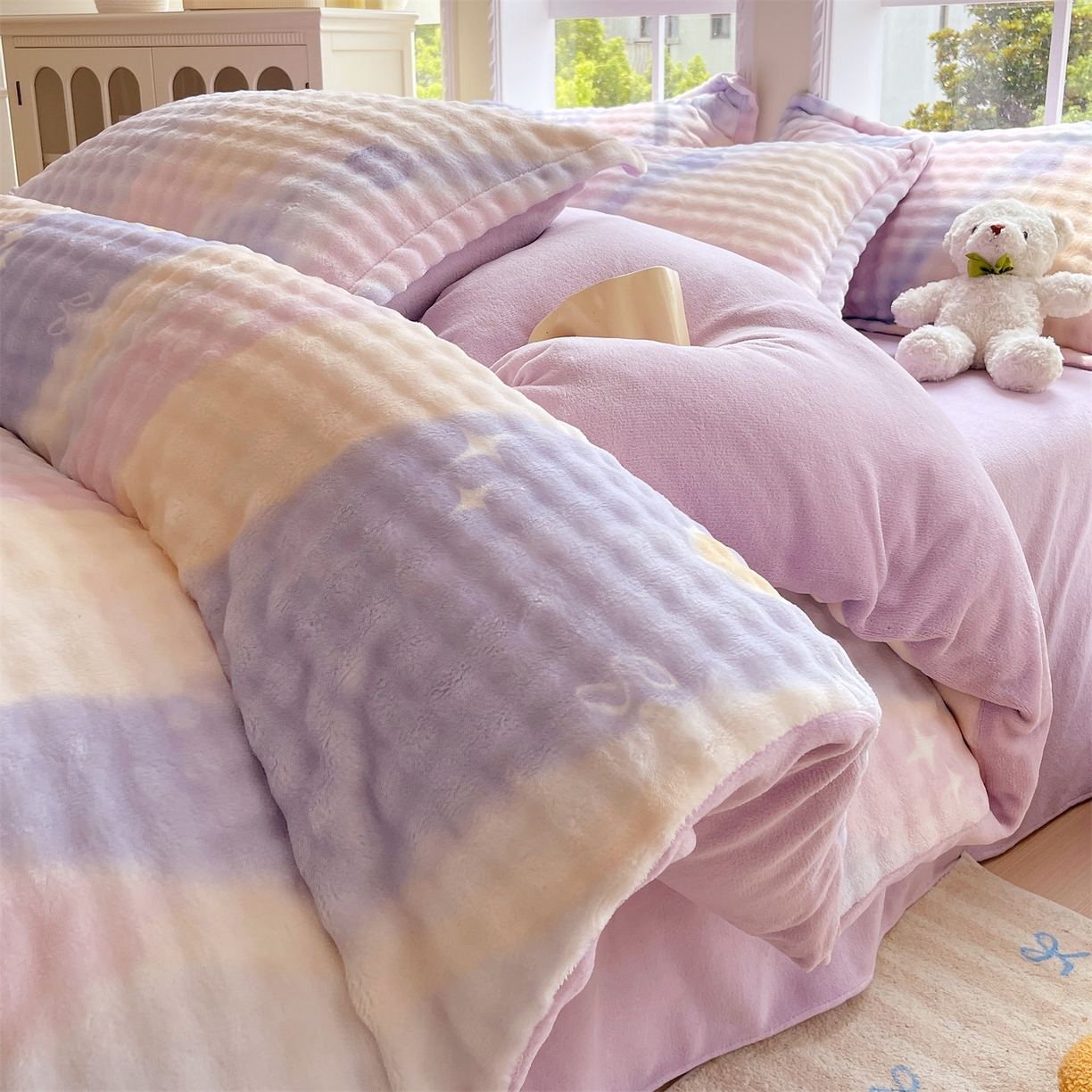 凯儿家纺 2025新款兔毛牛奶泡泡绒单被套单品被套被套单件 紫韵爱心