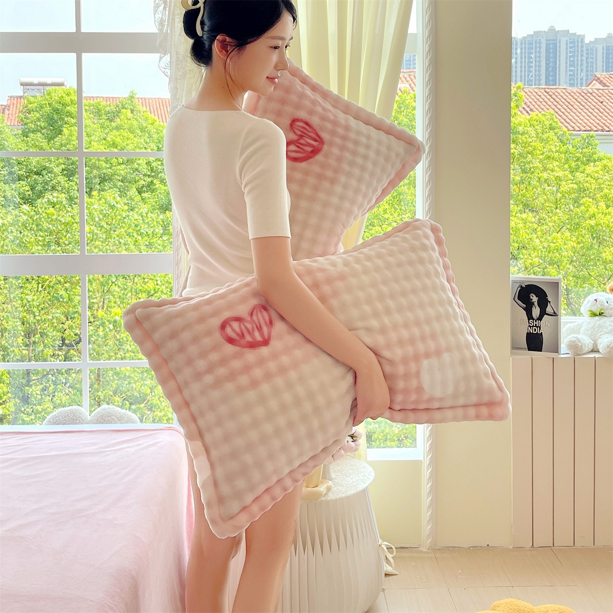 91家纺网 家纺一手货源 找家纺 （总）凯儿家纺 2025新款兔毛牛奶泡泡绒单枕套单品枕套枕套单件