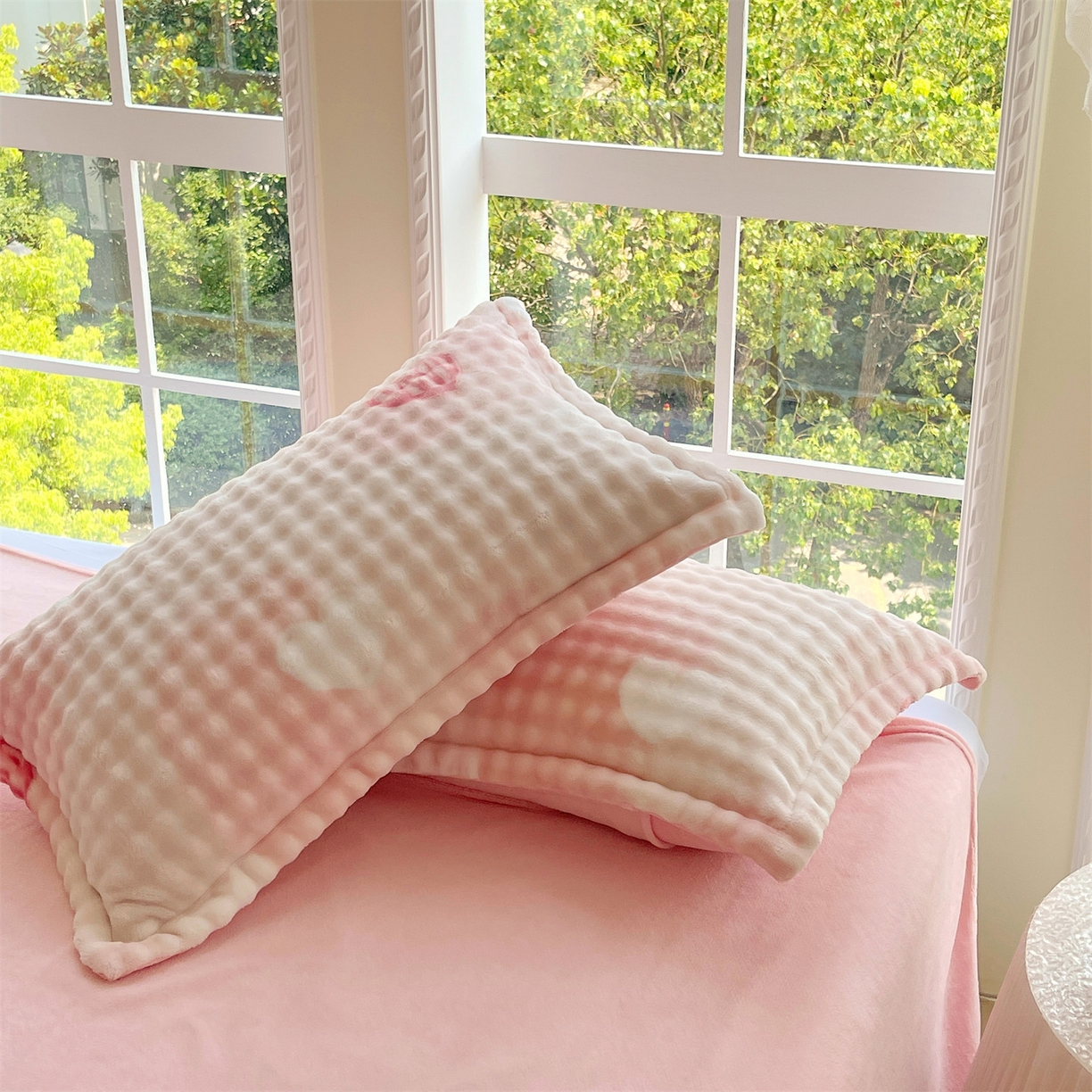 91家纺网 家纺一手货源 找家纺 （总）凯儿家纺 2025新款兔毛牛奶泡泡绒单枕套单品枕套枕套单件