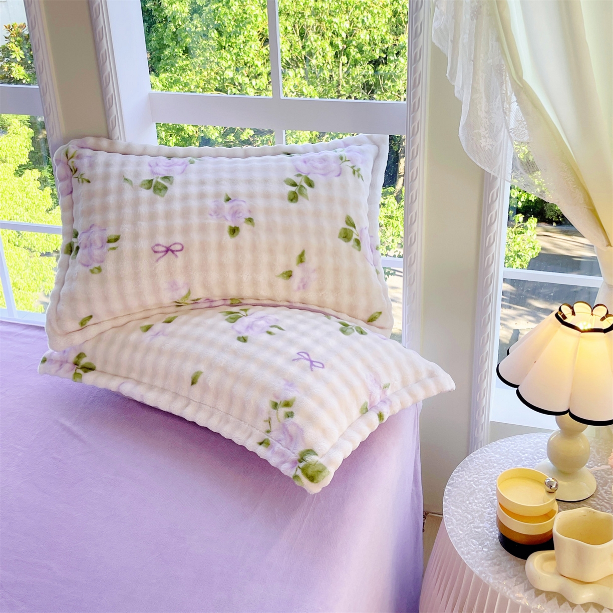 91家纺网 家纺一手货源 找家纺 （总）凯儿家纺 2025新款兔毛牛奶泡泡绒单枕套单品枕套枕套单件