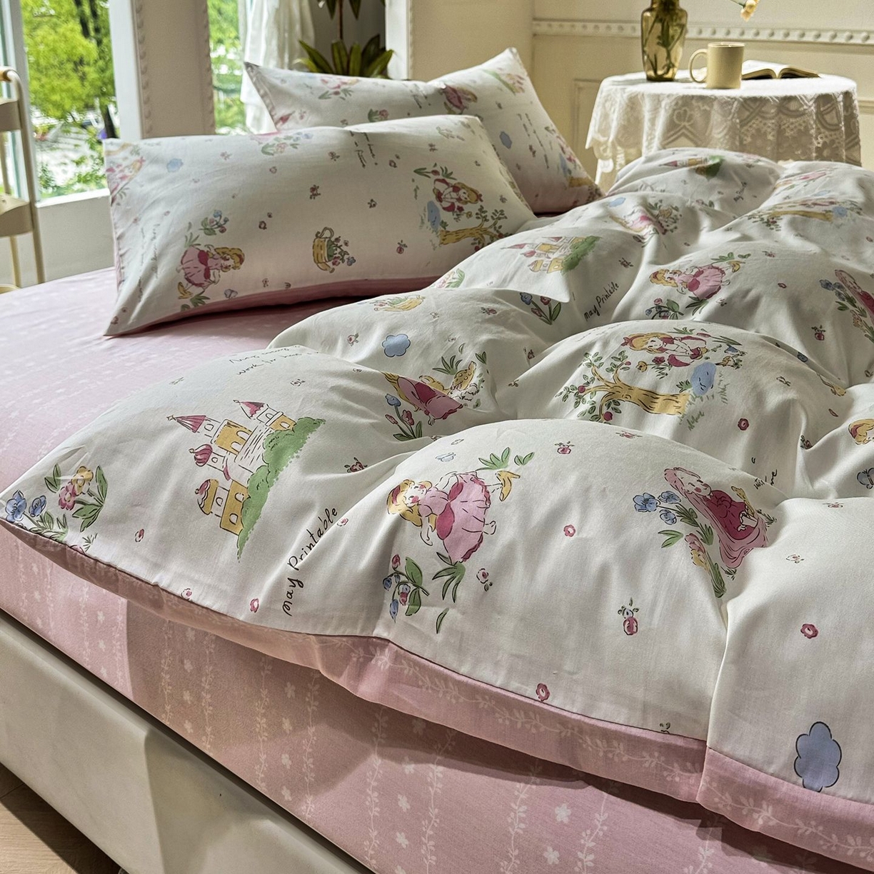 91家纺网 家纺一手货源 找家纺 （总）缦纱 2025新款全棉纯棉小清新喷气13372印花40支纯棉四件套