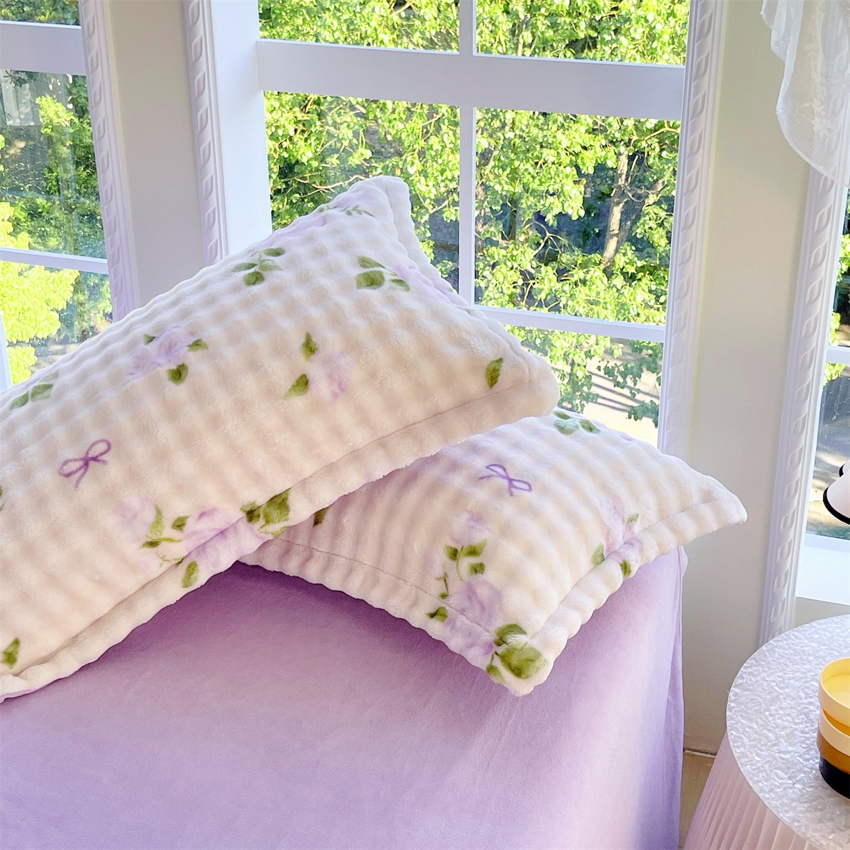 91家纺网 家纺一手货源 找家纺 凯儿家纺 2025新款兔毛牛奶泡泡绒单枕套单品枕套枕套单件 花语柔情