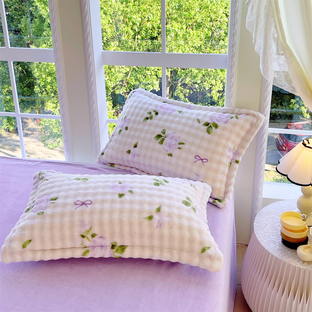 91家纺网 家纺一手货源 找家纺 凯儿家纺 2025新款兔毛牛奶泡泡绒单枕套单品枕套枕套单件 花语柔情