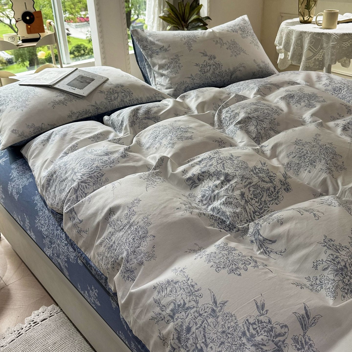 91家纺网 家纺一手货源 找家纺 缦纱 2025新款全棉纯棉小清新喷气13372印花40支纯棉四件套 花影