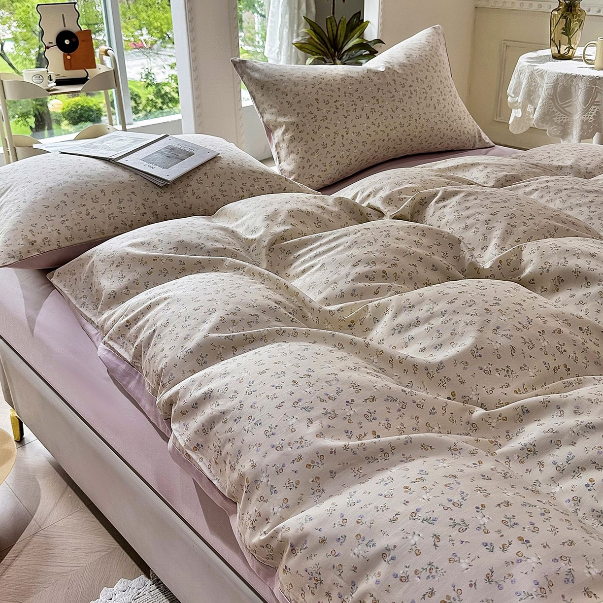 91家纺网 家纺一手货源 找家纺 （总）缦纱 2025新款全棉纯棉小清新喷气13372印花40支纯棉四件套