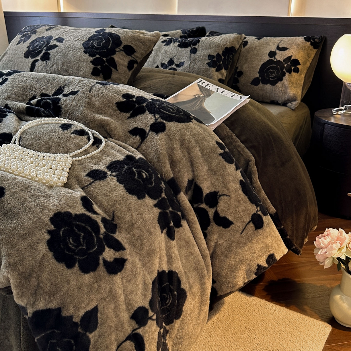 91家纺网 家纺一手货源 找家纺 金阳光家纺 2025新款A类高克重兔毛绒保暖印花牛奶绒四件套 美拉德系列 美拉德-奥黛丽