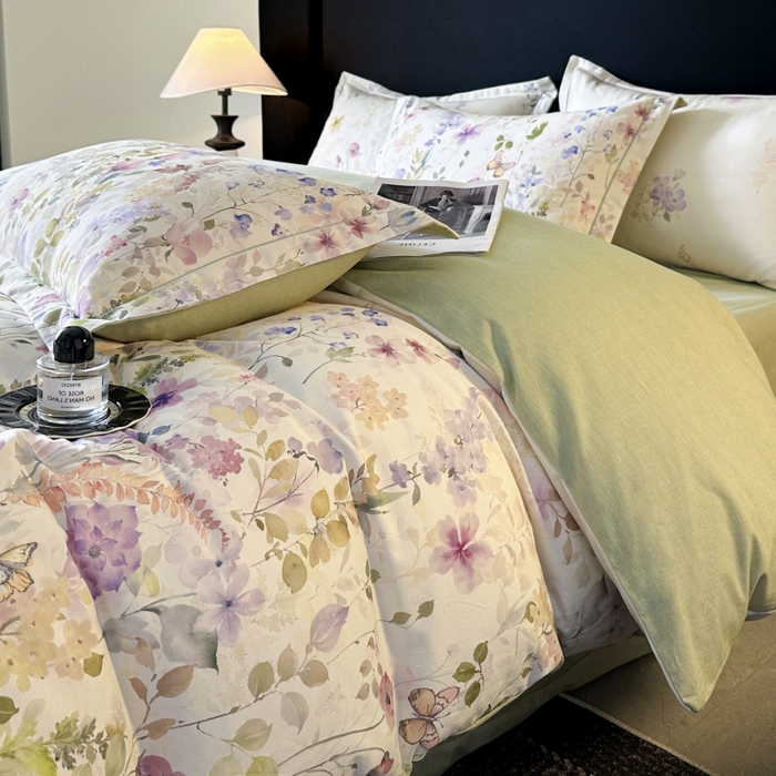 91家纺网 家纺一手货源 找家纺 海洋家纺 2026新款100%全棉磨毛数码印花四件套加厚全棉四件套-提供买家秀 花笺集 米白