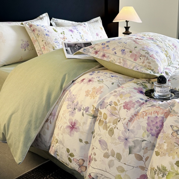 91家纺网 家纺一手货源 找家纺 海洋家纺 2026新款100%全棉磨毛数码印花四件套加厚全棉四件套-提供买家秀 花笺集 米白