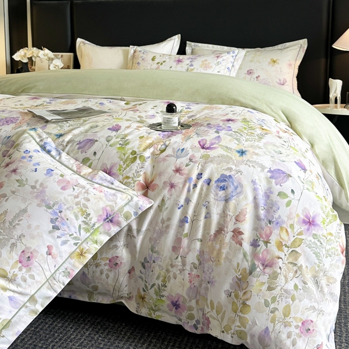 海洋家纺 2026新款100%全棉磨毛数码印花四件套加厚全棉四件套-提供买家秀 花笺集 米白