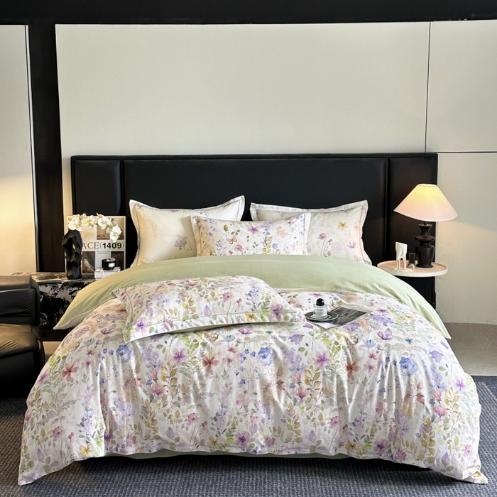 91家纺网 家纺一手货源 找家纺 海洋家纺 2026新款100%全棉磨毛数码印花四件套加厚全棉四件套-提供买家秀 花笺集 米白