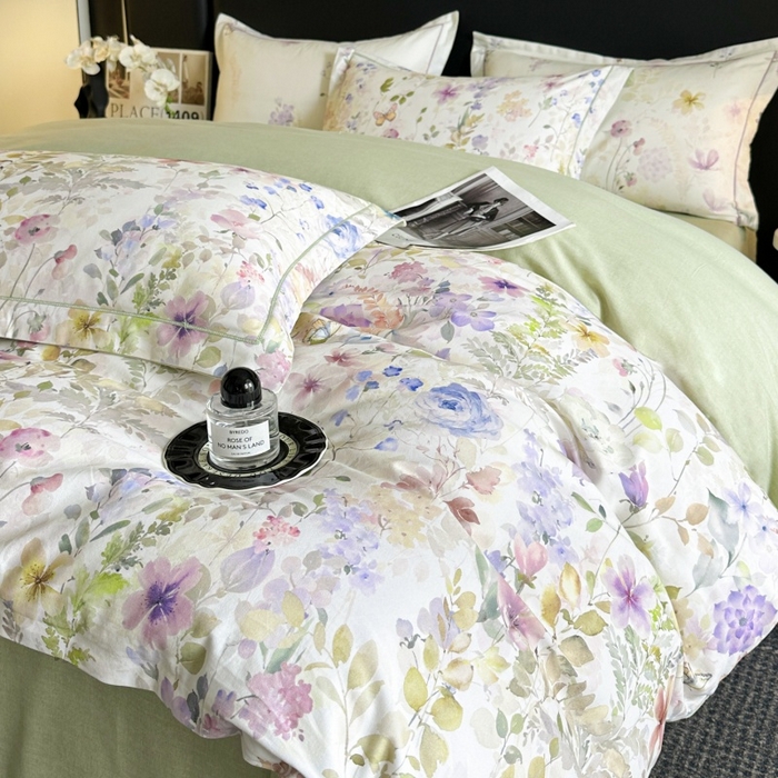 91家纺网 家纺一手货源 找家纺 海洋家纺 2026新款100%全棉磨毛数码印花四件套加厚全棉四件套-提供买家秀 花笺集 米白