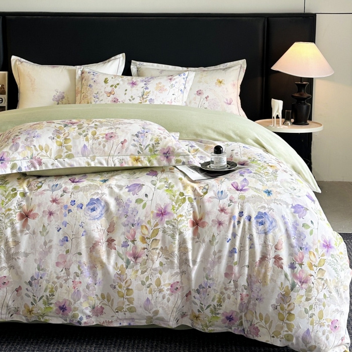 91家纺网 家纺一手货源 找家纺 海洋家纺 2026新款100%全棉磨毛数码印花四件套加厚全棉四件套-提供买家秀 花笺集 米白