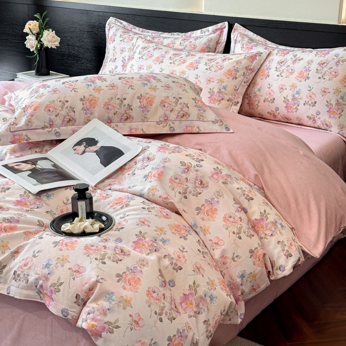 91家纺网 家纺一手货源 找家纺 海洋家纺 2026新款100%全棉磨毛数码印花四件套加厚全棉四件套-提供买家秀 花屿间 粉