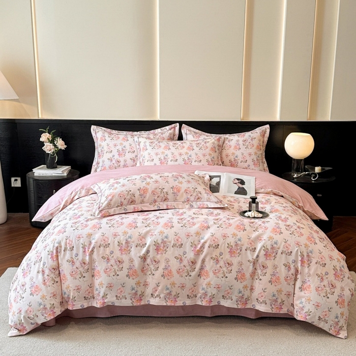 91家纺网 家纺一手货源 找家纺 海洋家纺 2026新款100%全棉磨毛数码印花四件套加厚全棉四件套-提供买家秀 花屿间 粉