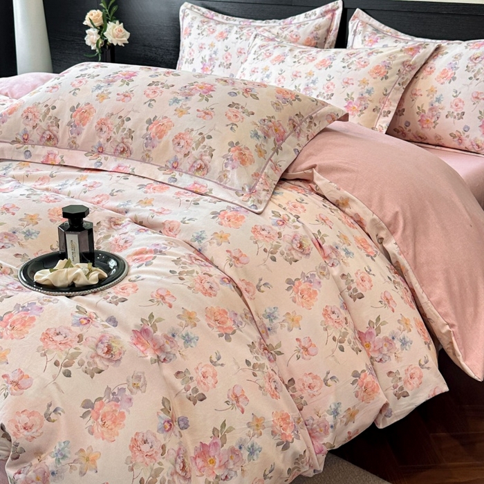 91家纺网 家纺一手货源 找家纺 海洋家纺 2026新款100%全棉磨毛数码印花四件套加厚全棉四件套-提供买家秀 花屿间 粉