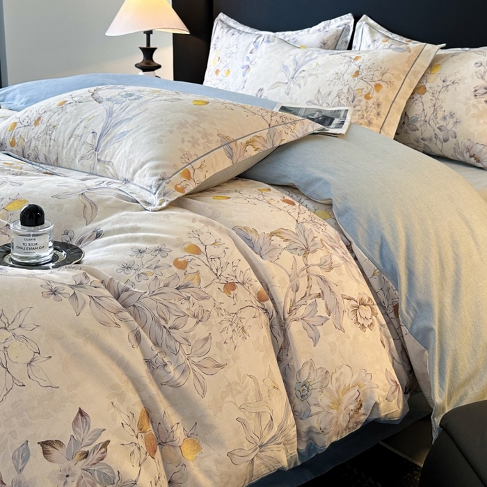 91家纺网 家纺一手货源 找家纺 海洋家纺 2026新款100%全棉磨毛数码印花四件套加厚全棉四件套-提供买家秀 花语情怀 米白