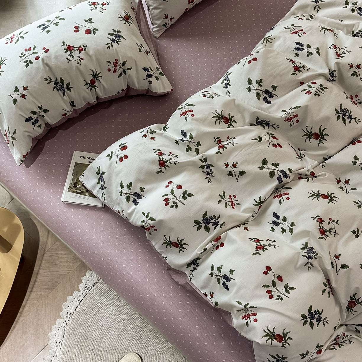 91家纺网 家纺一手货源 找家纺 缦纱 2025新款全棉纯棉小清新喷气13372印花40支纯棉四件套 丛果集