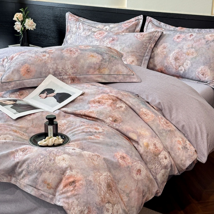 91家纺网 家纺一手货源 找家纺 海洋家纺 2026新款100%全棉磨毛数码印花四件套加厚全棉四件套-提供买家秀 秘境情书 蓝