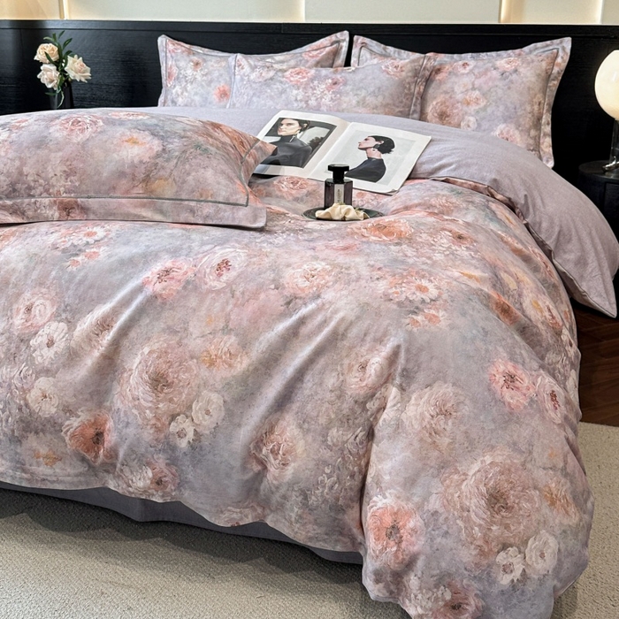 海洋家纺 2026新款100%全棉磨毛数码印花四件套加厚全棉四件套-提供买家秀 秘境情书 蓝