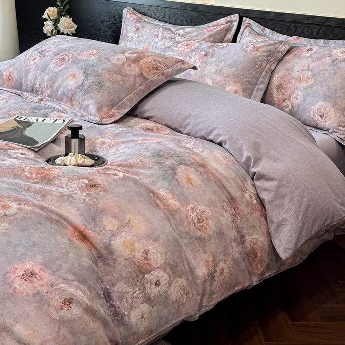 91家纺网 家纺一手货源 找家纺 海洋家纺 2026新款100%全棉磨毛数码印花四件套加厚全棉四件套-提供买家秀 秘境情书 蓝