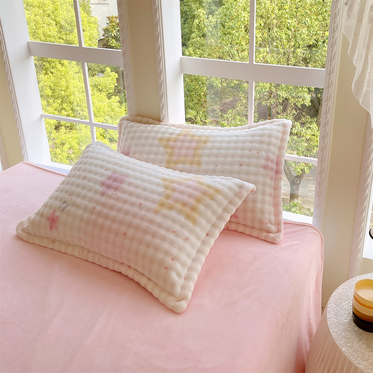 91家纺网 家纺一手货源 找家纺 凯儿家纺 2025新款兔毛牛奶泡泡绒单枕套单品枕套枕套单件 星光闪闪