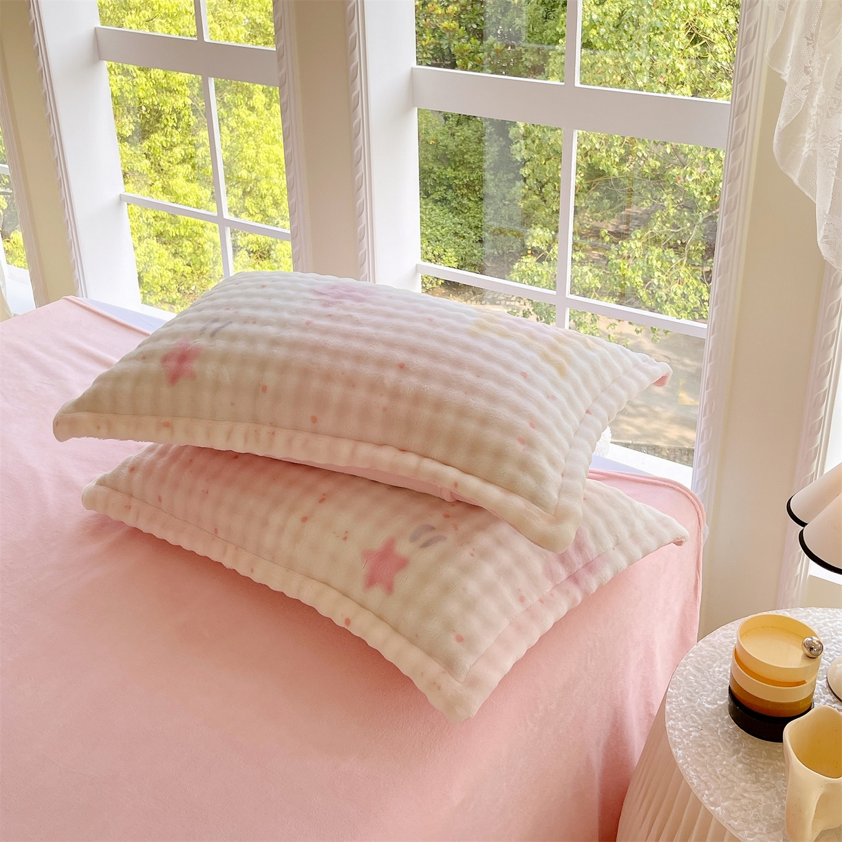 91家纺网 家纺一手货源 找家纺 凯儿家纺 2025新款兔毛牛奶泡泡绒单枕套单品枕套枕套单件 星光闪闪