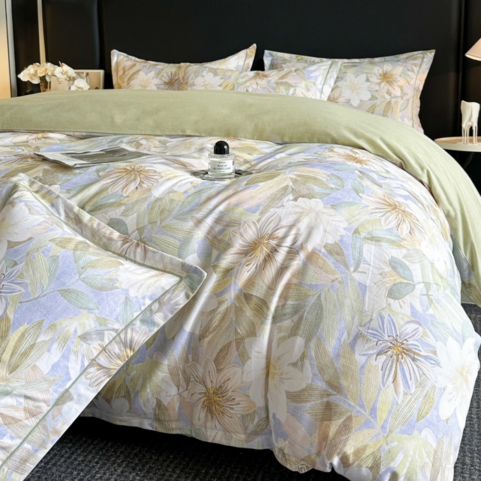 海洋家纺 2026新款100%全棉磨毛数码印花四件套加厚全棉四件套-提供买家秀 柔晨 绿