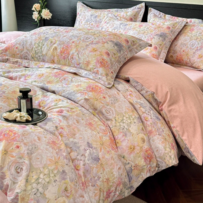 91家纺网 家纺一手货源 找家纺 海洋家纺 2026新款100%全棉磨毛数码印花四件套加厚全棉四件套-提供买家秀 忆梦 粉