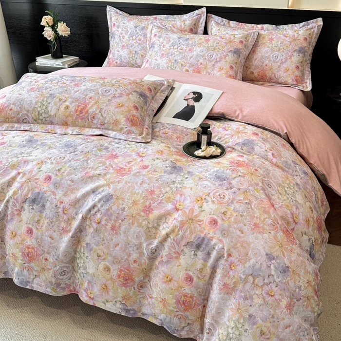 91家纺网 家纺一手货源 找家纺 海洋家纺 2026新款100%全棉磨毛数码印花四件套加厚全棉四件套-提供买家秀 忆梦 粉